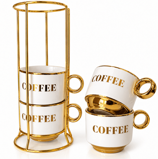 Luxe White & Gold Coffee Mugs – Set of 4 - DesignedBy The Boss