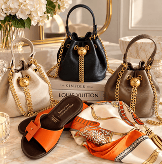 Luxury Black Leather Bucket Bag with Gold Chain - DesignedBy The Boss