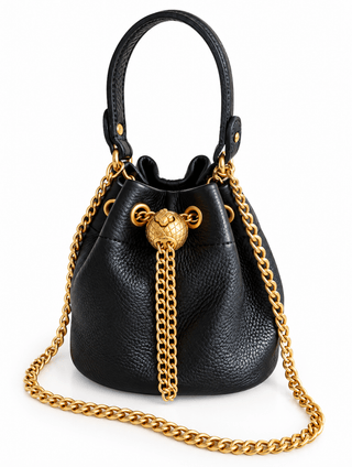 Luxury Black Leather Bucket Bag with Gold Chain - DesignedBy The Boss