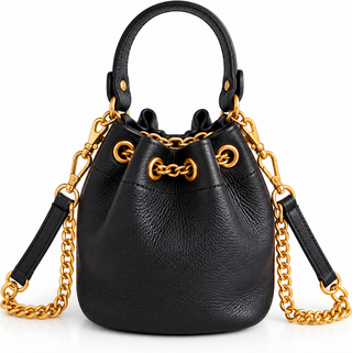 Luxury Black Leather Bucket Bag with Gold Chain - DesignedBy The Boss