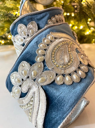 Luxury Blue Velvet Ribbon With Jewels - Holliday Decor Width 4 in - DesignedBy The Boss