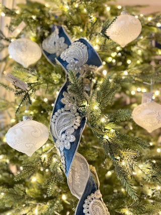 Luxury Blue Velvet Ribbon With Jewels - Holliday Decor Width 4 in - DesignedBy The Boss