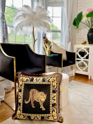Luxury Velvet Throw Pillow Cover with Creative Fringe Tassels Embroidery- Animal Print Vintage 22"x 22" - DesignedBy The Boss