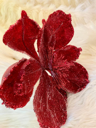 Magnolia Red Micro Beaded Gem Sequin Pick - Christmas Ornament (Set Of 3) - DesignedBy The Boss