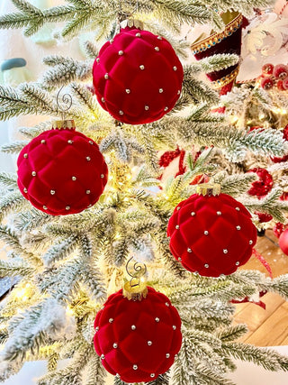 Majestic Red Velvet Jeweled Ball - Christmas Tree Ornament (Set Of 4) - DesignedBy The Boss