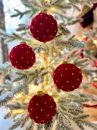 Majestic Red Velvet Jeweled Ball - Christmas Tree Ornament (Set Of 4) - DesignedBy The Boss