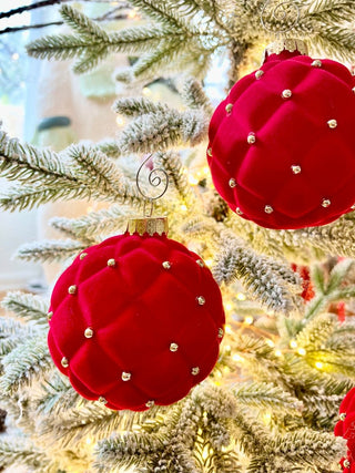 Majestic Red Velvet Jeweled Ball - Christmas Tree Ornament (Set Of 4) - DesignedBy The Boss