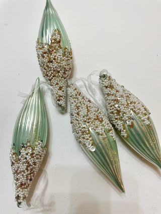 Mint Green Glitter Teardrop Ornaments ( Set Of 4) - DesignedBy The Boss