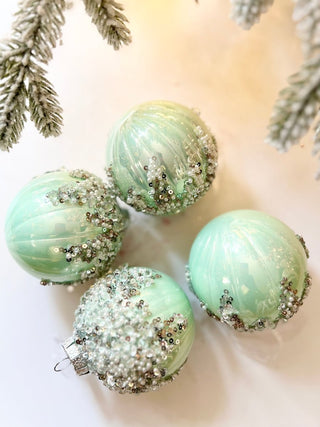 Mint Green Glitter Teardrop Ornaments ( Set Of 4) - DesignedBy The Boss