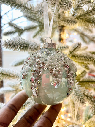 Mint Green Glitter Teardrop Ornaments ( Set Of 4) - DesignedBy The Boss