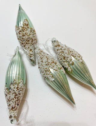 Mint Green Glitter Teardrop Ornaments ( Set Of 4) - DesignedBy The Boss