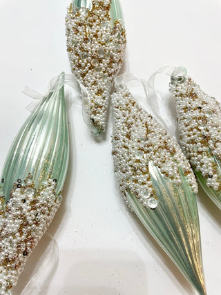 Mint Green Glitter Teardrop Ornaments ( Set Of 4) - DesignedBy The Boss