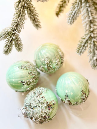 Mint Green Glitter Teardrop Ornaments ( Set Of 4) - DesignedBy The Boss