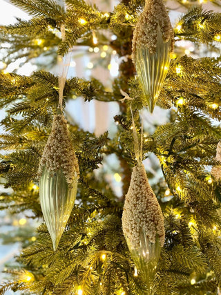 Mint Green Glitter Teardrop Ornaments ( Set Of 4) - DesignedBy The Boss