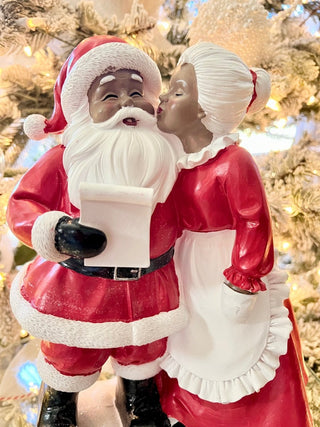 Mr & Mrs Santa Claus Kissing Figurine Statue - Holiday Decor - DesignedBy The Boss