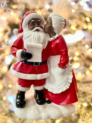 Mr & Mrs Santa Claus Kissing Figurine Statue - Holiday Decor - DesignedBy The Boss