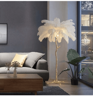 Ostrich Feather and Branch Floor Lamp White/Gold 67" Home Decor Lighting By Designed By The Boss - DesignedBy The Boss