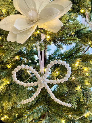 Pearl Bow Christmas Ornament, Pearl Beaded Decoration - DesignedBy The Boss