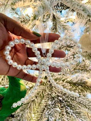 Pearl Bow Christmas Ornament, Pearl Beaded Decoration - DesignedBy The Boss