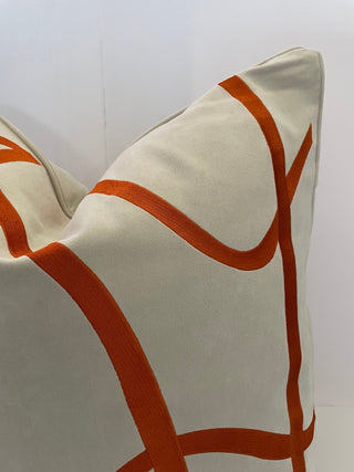 Pillow Cover With Orange Striped Accent 22" X 22" Luxe Collections (Set of 2) - DesignedBy The Boss