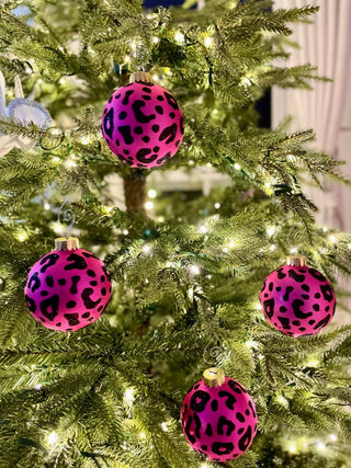 Pink & Black Leopard Print Glass Ornaments - Holiday Decor (Set Of 4) - DesignedBy The Boss