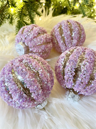 Pink Glass Embellished Ornaments - Holiday Decor (Set of 4 Ornaments) - DesignedBy The Boss