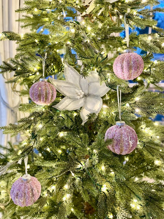 Pink Glass Embellished Ornaments - Holiday Decor (Set of 4 Ornaments) - DesignedBy The Boss