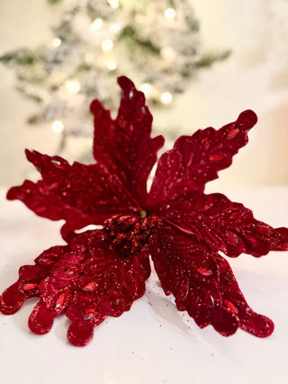 Red Large Velvet Poinsettia Stem - DesignedBy The Boss