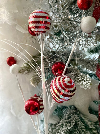 Red & White Glitter Ornament Tree Picks, Set of 2 - Christmas Decor - DesignedBy The Boss