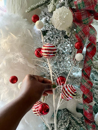 Red & White Glitter Ornament Tree Picks, Set of 2 - Christmas Decor - DesignedBy The Boss