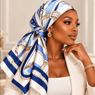 Royal Blue Equestrian Silk-Feel Scarf – Timeless Elegance - DesignedBy The Boss