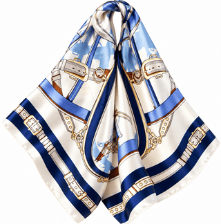 Royal Blue Equestrian Silk-Feel Scarf – Timeless Elegance - DesignedBy The Boss