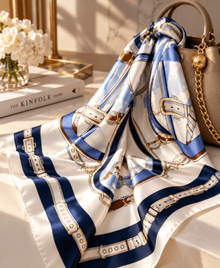 Royal Blue Equestrian Silk-Feel Scarf – Timeless Elegance - DesignedBy The Boss