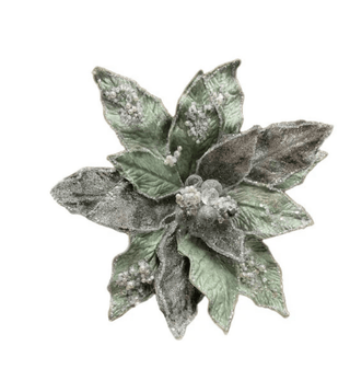 Sage Green Icy Poinsettia Stem Holliday Decor 18" - DesignedBy The Boss