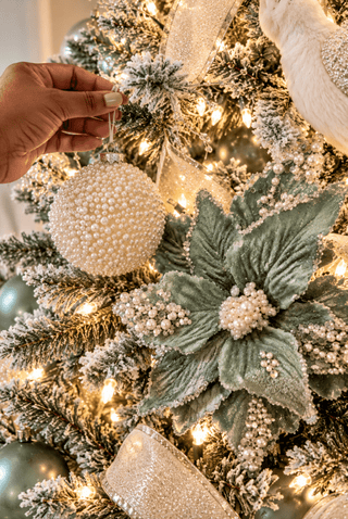 Sage Green Pearl & Crystal Clip-On Poinsettia - DesignedBy The Boss