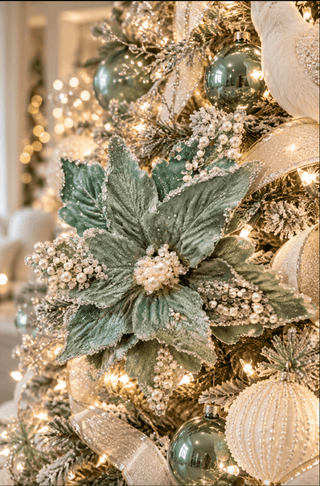 Sage Green Pearl & Crystal Clip-On Poinsettia - DesignedBy The Boss