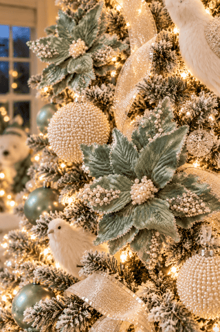 Sage Green Pearl & Crystal Clip-On Poinsettia - DesignedBy The Boss