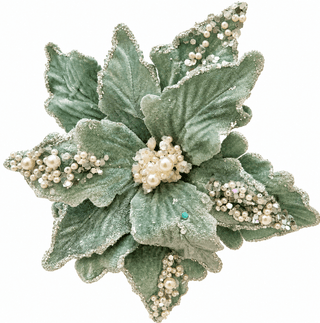 Sage Green Pearl & Crystal Clip-On Poinsettia - DesignedBy The Boss