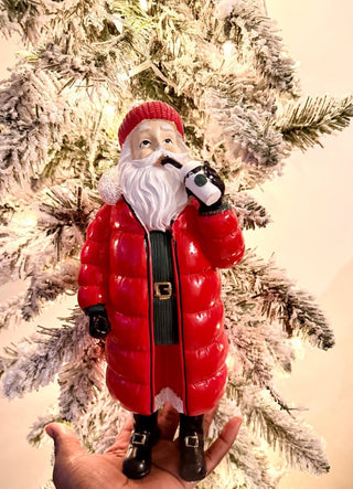 Santa Claus Drinking Hot Cocoa - Hand Crafted Resin Sculpture - Holiday Decor - DesignedBy The Boss