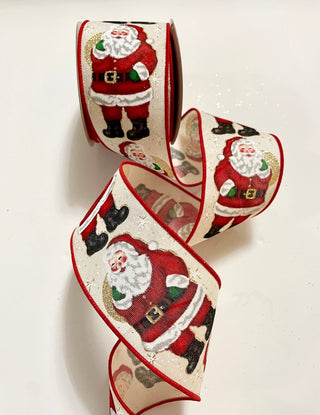 Santa Claus Wired Decorative Ribbon - Christmas Ribbon for Wreath, Christmas Tree, Gift Wrapping - DesignedBy The Boss