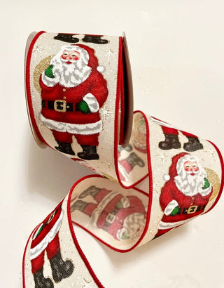 Santa Claus Wired Decorative Ribbon - Christmas Ribbon for Wreath, Christmas Tree, Gift Wrapping - DesignedBy The Boss