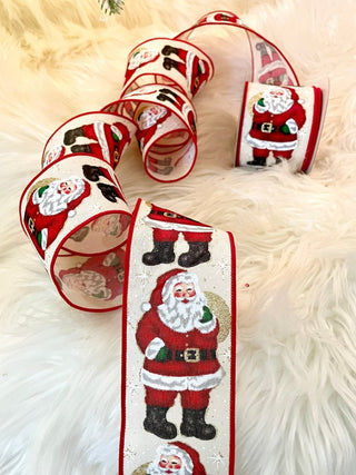 Santa Claus Wired Decorative Ribbon - Christmas Ribbon for Wreath, Christmas Tree, Gift Wrapping - DesignedBy The Boss