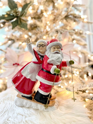 Santa & Mrs Claus Skiing Figurine Statue - Holiday Decor - DesignedBy The Boss