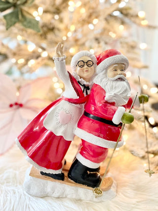 Santa & Mrs Claus Skiing Figurine Statue - Holiday Decor - DesignedBy The Boss