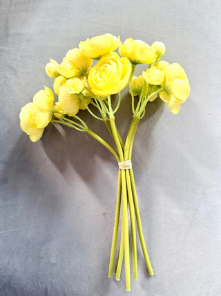 Set of 2 Decorative Books Open For Storage, Linen + 1 Vase + Pack of 6 Yellow Mini Ranunculus - DesignedBy The Boss
