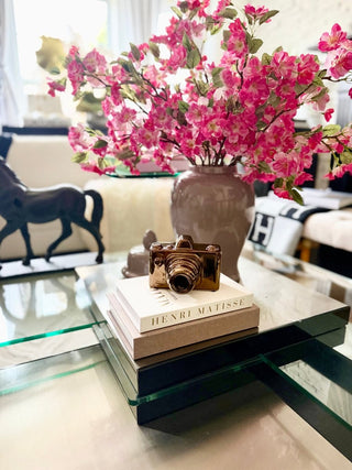 Set of 2 Decorative Open Books - Faux Storage Books + 1 Decorative Ceramic Camera Sculpture - DesignedBy The Boss
