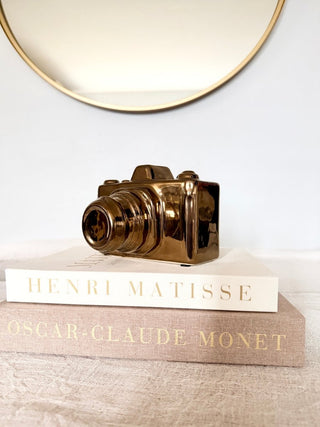 Set of 2 Decorative Open Books - Faux Storage Books + 1 Decorative Ceramic Camera Sculpture - DesignedBy The Boss