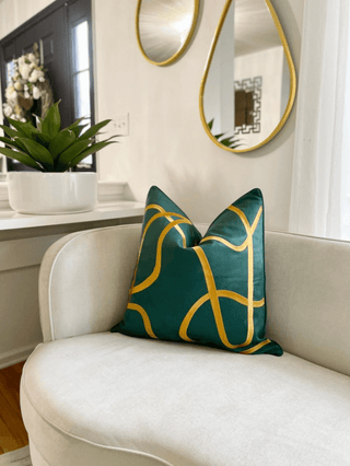 Set Of 2 Decorative Throw Pillow + 2 Down Feather Insert With Gold Striped Accent (24" x 24") Luxury Design - DesignedBy The Boss