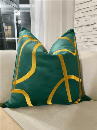 Set Of 2 Decorative Throw Pillow + 2 Down Feather Insert With Gold Striped Accent (24" x 24") Luxury Design - DesignedBy The Boss