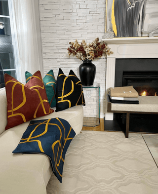 Set Of 2 Decorative Throw Pillow + 2 Down Feather Insert With Gold Striped Accent (24" x 24") Luxury Design - DesignedBy The Boss